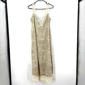 Soft Surroundings Tan Crochet Trim Boho Maxi Dress Swim Cover XS Oversize